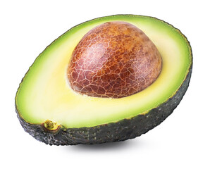 Half of avocado with kernel isolated on white background.