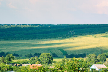 Power line 500kV passes through the plain