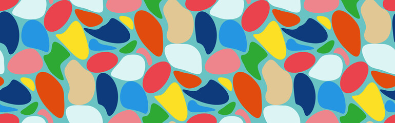 Stone colorful pebble bright seamless pattern. Vector illustration summer positive background. Active color season backdrop