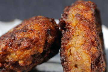 Fried minced meat patties closeup. Shallow depth of field