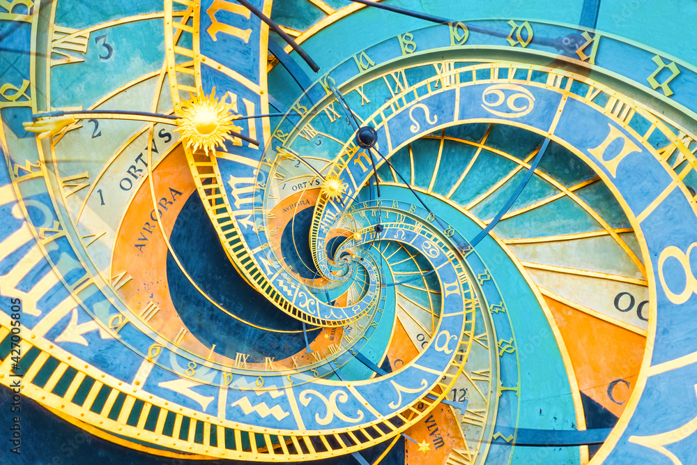 Leinwandbilder Droste effect background based on Prague astronomical clock. Abstract design for concepts related to astrology and fantasy.