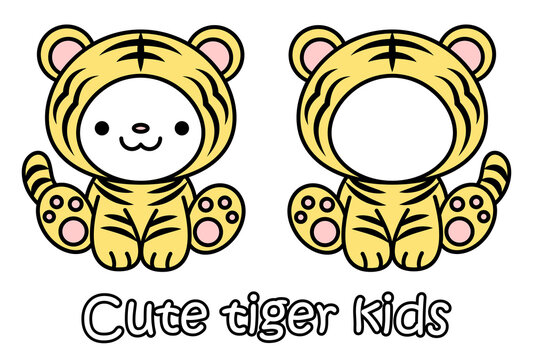 年賀状素材 かわいい子寅と顔はめパネル イラスト セット ベクター New Year S Card Material Cute Tiger Kid And Face Fitting Panel Illustration Set Vector Stock Vector Adobe Stock