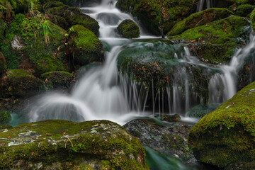 Fototapeta na wymiar Cerna strz waterfall on Cerny creek in Sumava national park