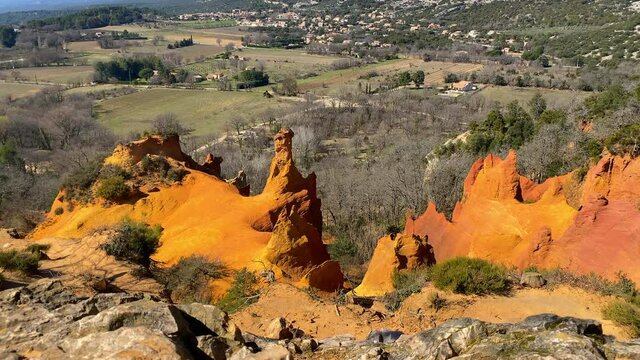 Orange hoodoos (Chemin&eacute;es de f&eacute;es) of the Colorado Provencal, an old ocher quarry in Rustrel in Provence France