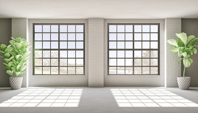 Illustration 3D rendering large luxury modern bright interiors Living room mockup computer digitally generated image