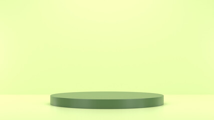 Minimal podium realistic mockup display cosmetic product presentation round empty cylinder stage in soft green background 3D render illustration