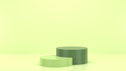Minimal podium realistic mockup display cosmetic product presentation round empty cylinder stage in soft green background 3D render illustration