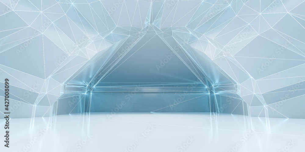 Poster empty white abstract futuristic modern technology high tech building with reflections 3d render illu