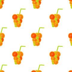Summer Seamless pattern of juicy Orange grapefruit and lemon lime Fruit slice shaped on glass of refreshing lemonade with pipe isolated on white.  Healthy food lifestile. Summer rest concept.