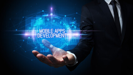 Man hand holding digital technology concept