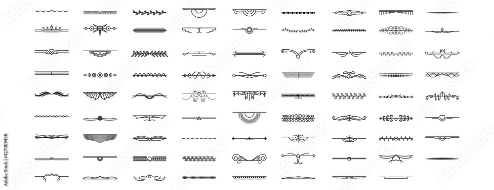Poster set black simple line collection doodle border elements vector design style sketch isolated illustra