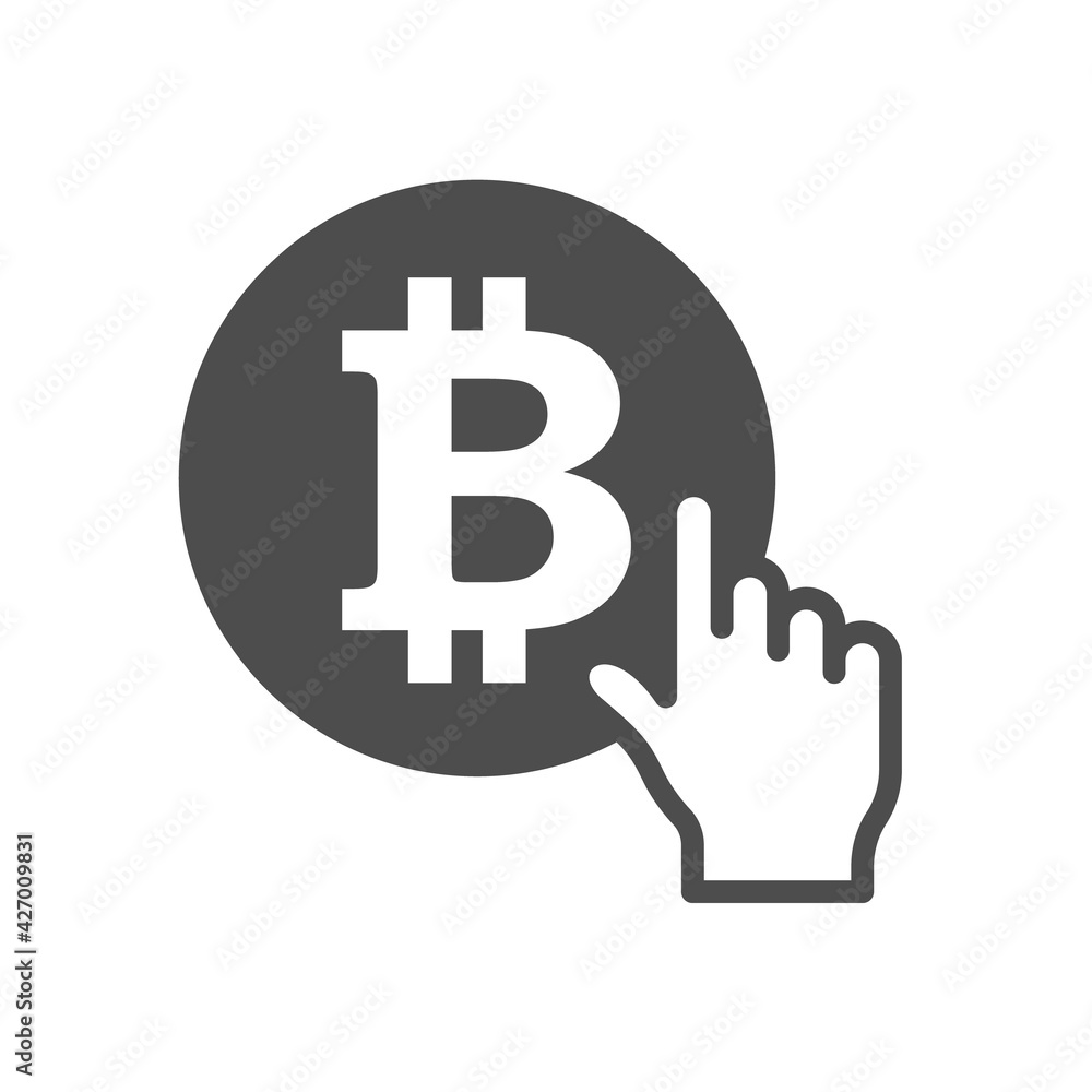 Poster bitcoin silhouette vector icon isolated on white. bitcoin cryptocurrency pay for click icon for web,