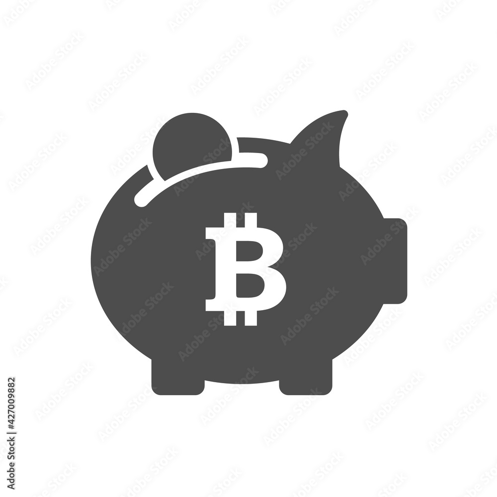 Poster bitcoin saving silhouette vector icon isolated on white. bitcoin cryptocurrency saving icon for web,