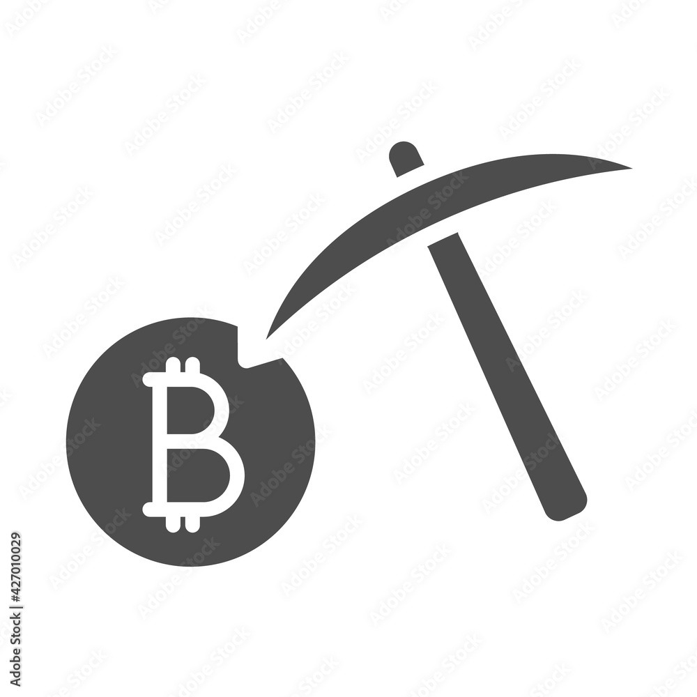 Poster bitcoin mining silhouette vector icon isolated on white. bitcoin cryptocurrency wallet icon for web,