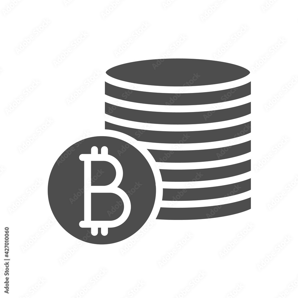 Poster bitcoin wallet silhouette vector icon isolated on white. bitcoin cryptocurrency stack of coins walle