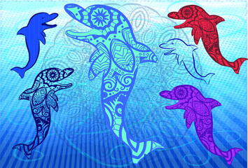 Happy Dolphin Silhouette and with Mandala with design Egg Eye
Ready for 1 color print or 2 color print. Simple Silhouette or with Mandala pattern inside or with filled backgroup of the Dolphin.
Also i