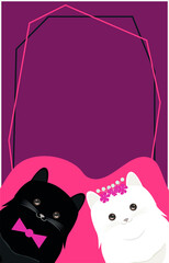 vector wedding invitation. flat image of a wedding card with a couple of cats. white and black cat