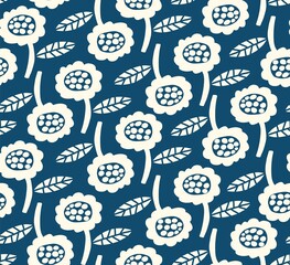 Simple floral seamless pattern for fabric. Flower repeat abstract sunflower hand drawn design