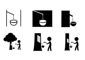 Set of Rubber tree tapping icon and symbol, vector