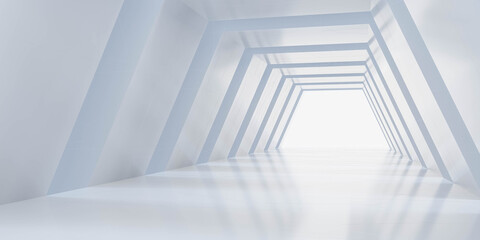 abstract futuristic empty white hallway corridor wallpaper background 3d render illustration