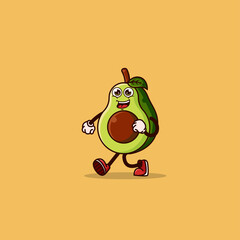 Cute Avocado character walking with happy face. Fruit character icon concept isolated. flat cartoon style Premium Vector