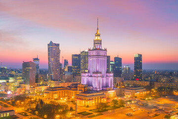 Obraz na płótnie Canvas Aerial photo of Warsaw city skyline