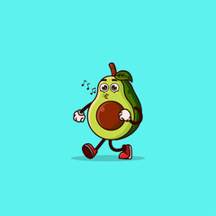Cute Avocado character Walking and whistle. Fruit character icon concept isolated. Emoji Sticker. flat cartoon style Vector