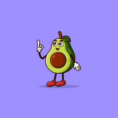 Cute Avocado character with happy face and Gesture pointing up. Fruit character icon concept isolated. Emoji Sticker. flat cartoon style Vector