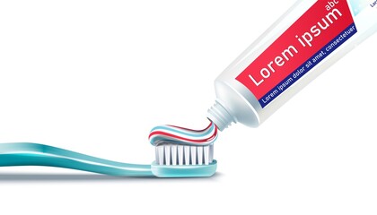 3d realistic vector toothbrush with toothpaste. Isolated on white background. For your web, advertisement and prints.