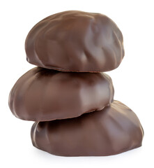 Stacked  Chocolate candy  marshmallow (zepfir) isolated on white background. Soft and Sweet marshmallow closeup.