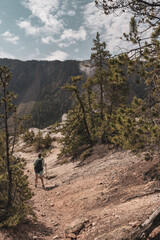 Hiker Takes In Views of Yellowstone Volcanic Features