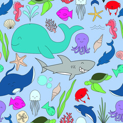 seamless pattern with fishes,vector graphics for production