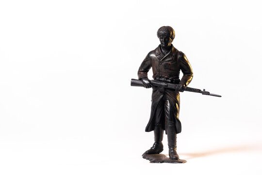 Vintage Toy Black Soldier Isolated On White Background