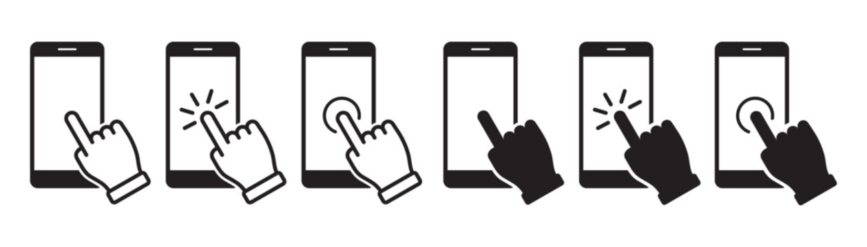 touch screen smartphone icon set, hand touch screen Mobile phone, click, Vector illustration