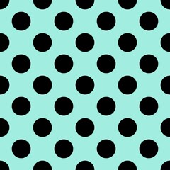 Tile vector pattern with black polka dots on mint green background