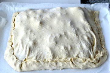 Freshly made meat pie made from dough for cooking