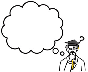 博士　シニア　医師　医者　男性　ポップ　はてな　考えている　空欄　空白　セリフ
