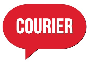 COURIER text written in a red speech bubble