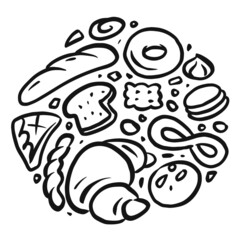 Bakery graphics are combined into a circular shape.