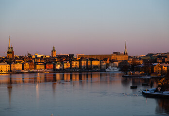 Early winter morning in Stockholm Sweden with the Old Town - 427017896