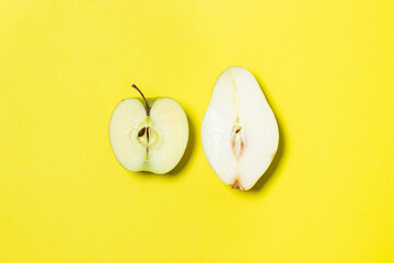 Sliced fruits on a yellow background. Healthy diet. fruit theme. Bright fruit