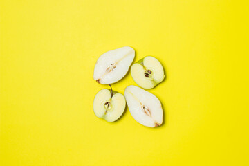 Sliced fruits on a yellow background. Healthy diet. fruit theme. Bright fruit