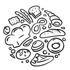 Bakery graphics are combined into a circular shape.