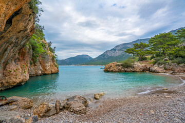 Korsan Koyu (Pirate Bay), was a bay where ships would gather to shelter from storms and is a favorite spot for camping enthusiasts on the Lycian way trekking, Antalya