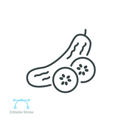 Cucumber icon on slice cross section with seeds. Element of drink and food icon for mobile concept and web apps. Outline style Editable stroke. Vector illustration design on white background. EPS 10