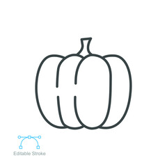 Pumpkin icon, Harvest fruit and vegetables. Squash sign for apps and websites. Editable stroke. Outline style Vector illustration. Design on white background. EPS 10