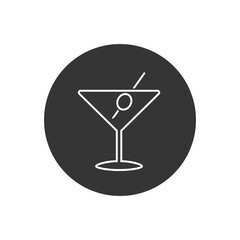 Line white icon of martini glass vector in flat