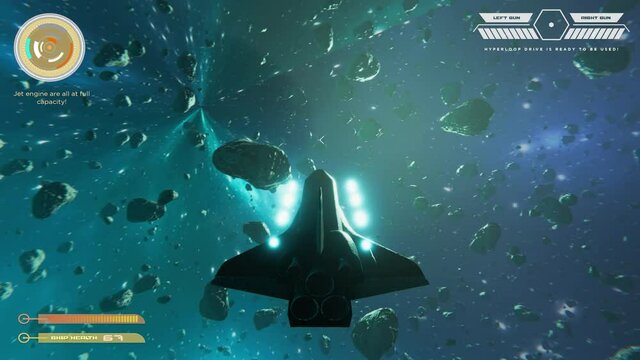 Sci-Fi space shooter video game simulation, mock-up fantasy cyberspace game, 3D render gameplay animation, spaceship e sport competition tournament, entertainment gaming industry live action videogame