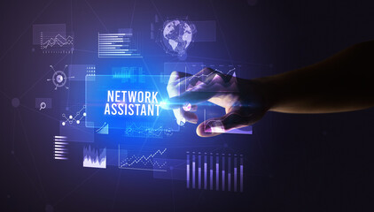 hand touching digital button, modern technology concept