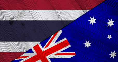 Flag of Thailand and Australia on wooden planks
